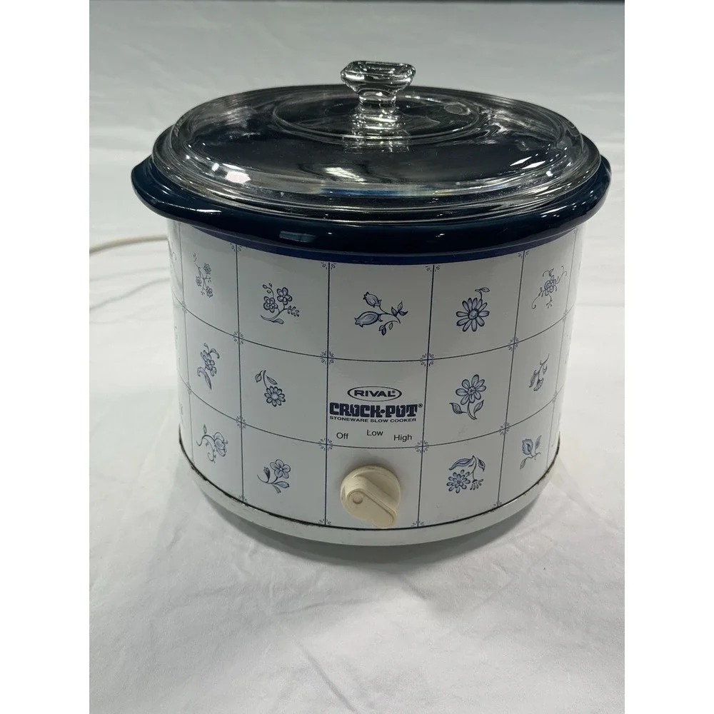 Rival Crock Pot 3120 Slow Cooker Blue Floral Pattern Stoneware‎ Plastic Lid